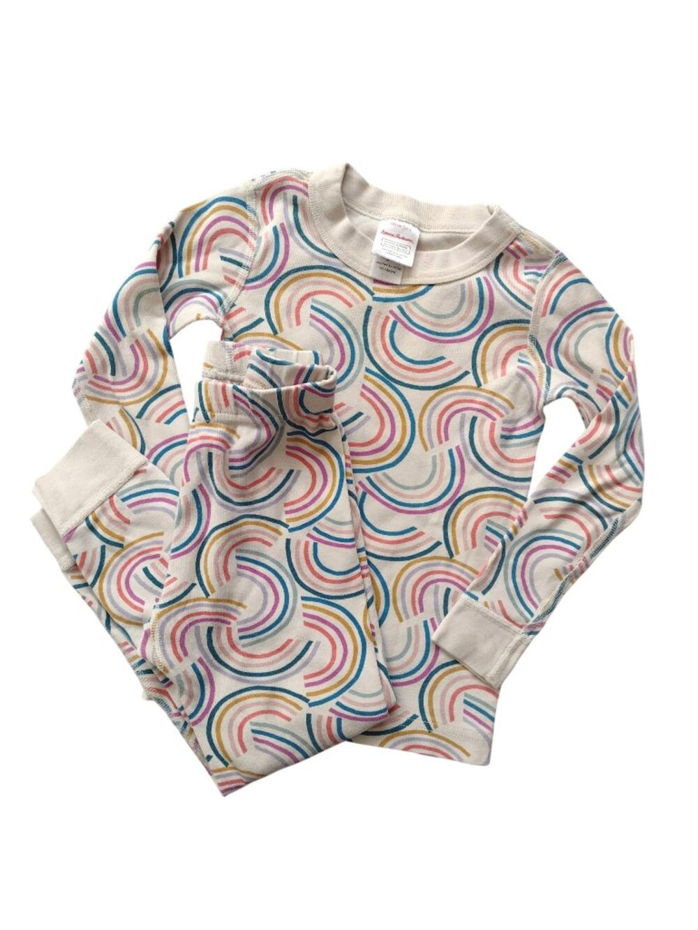 Hanna Andersson Kids Pajamas 4 Tossed Rainbows on Cream Long John Pjs 100cm